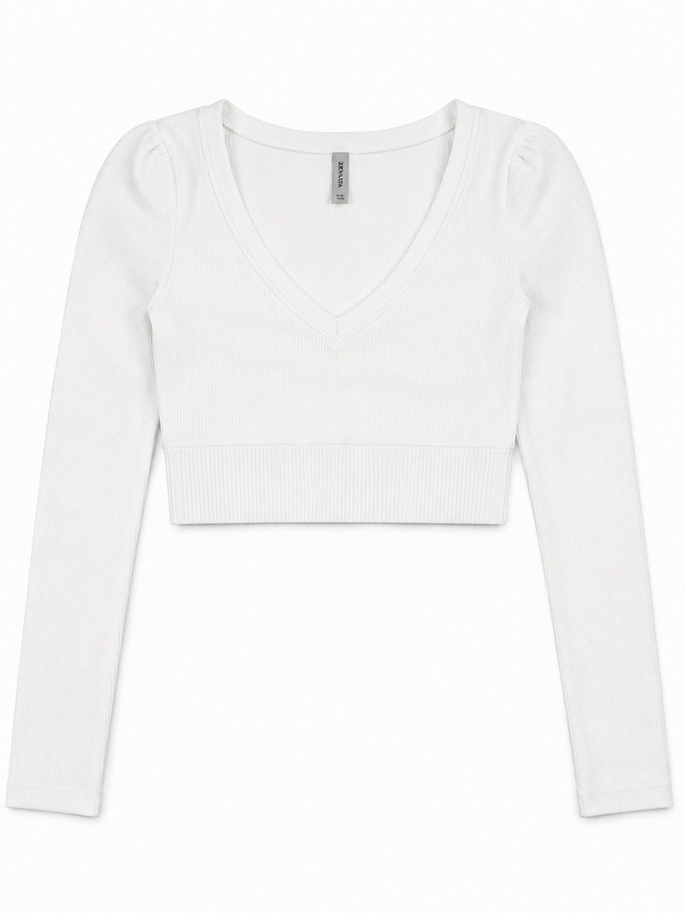 Zenana White Ribbed V Neck Long Sleeve Crop Top S/M NWOT Stretchy